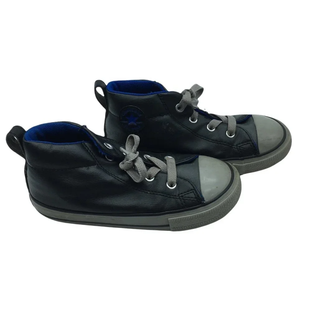 Converse All Star sneakers Mid Top Elastic Laces Kids Size 10 Black Faux Leather